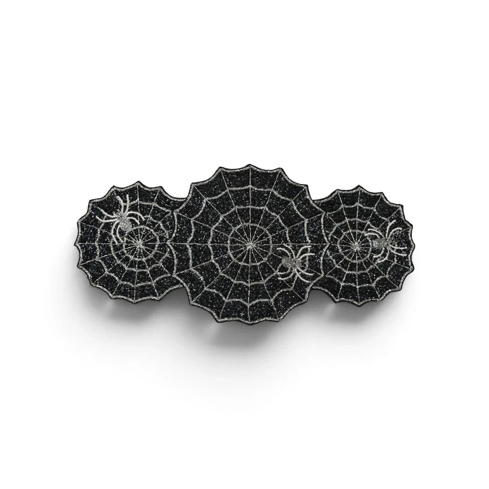 Tahari Fully Beaded Web Halloween CENTERPIECE TABLE RUNNER Spider Webs 16